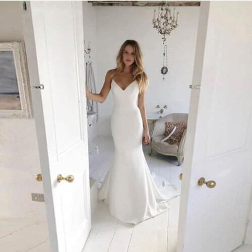 Sexy V-neck Spaghetti Straps Mermaid Wedding Dresses платье Robe De Mariée Bride To Be Bride Gown Vestido De Novia 2021