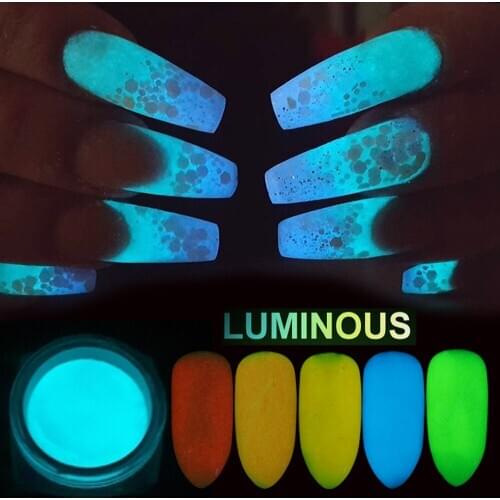 1 Box Fluorescent Neon Dipping Nail Powder Glitter Glow In The Dark Luminous Pigment Dust Summer Nail Art Decorations LAYS01-12