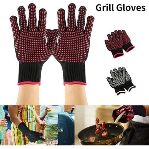1 Pair Heat Resistant Grill Glove Premium Insulated Durable Fireproof Thick Silicone Cooking Baking BBQ Oven Glove Grill Mittens