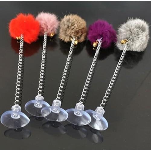 1pc Cat Teaser Toy Interactive Plush Cat Spring Wand Kitten Toy Ball With Sucker Bell Pet Supplies Pet Accessories For Cat