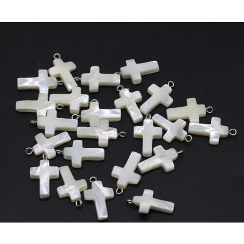 1PC Charm Natural Shell Religious Cross Pendant Charms for Jewelry Making DIY EarringsNecklace Earring Accessories 13x21mm Gifts