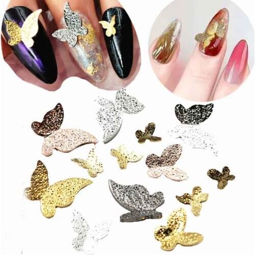 100pcs new Japanese nail art decorations beautiful cute 3D matte butterfly metal nail art jewelry nail salon shop supplies