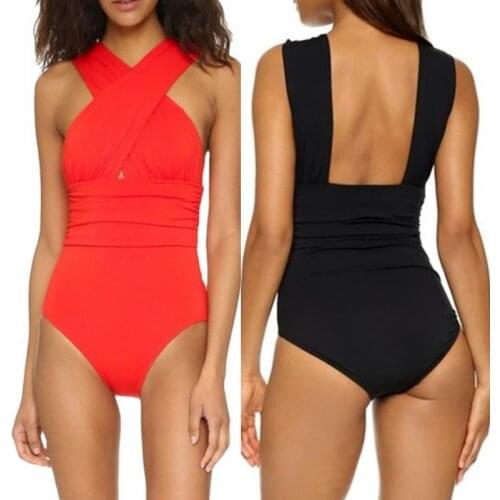 2021 Summer Cool Sexy Cross One-Piece Swimsuit Female Simple Hollow Open Back Beach Vacation Sexy Charming Swimsuit Swimsuit