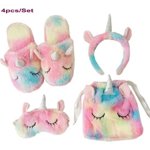 4pcs/set fantastic rainbow plush unicorn toy Ice cream colourful unicorn horn party headband sleeping eye mask toys fanstastic