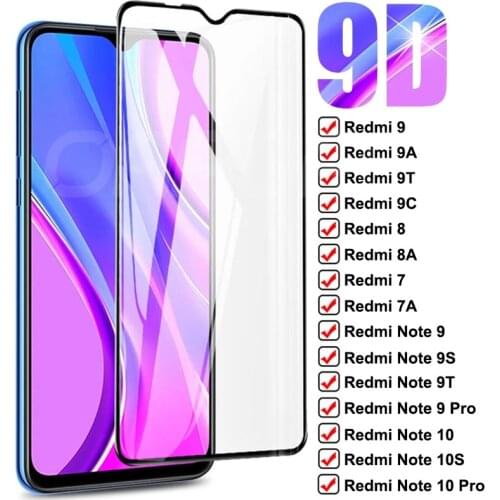 9D Full Tempered Glass on the Redmi 7 7A 8 8A 9 9A 9T 9C K40 For Xiaomi Redmi Note 7 8 9 10 Pro 8T 9T 9S 10S Protective Glass
