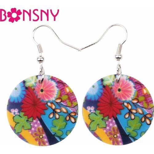 Bonsny Acrylic Fresh Drop Round Long Flower Earrings Fashion Jewelry For Women 2017 News Bricon Spring Summer Accessories Bijoux