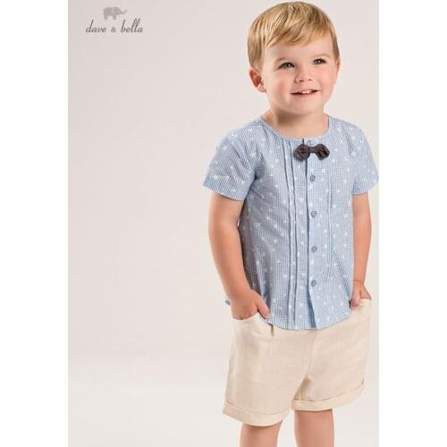DB16918 dave bella baby boys summer casual bow stars plaid clothing sets kids boy fashion short sleeve sets children 2 pcs suit