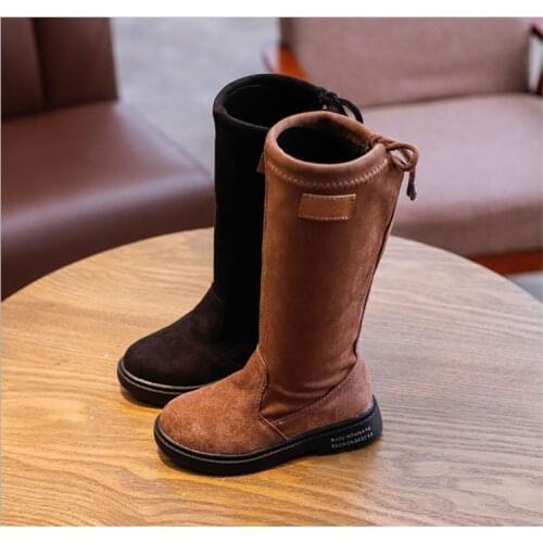 Stretch kids girl knee high boots soft comfy children long shaft boots with sizes 26-36