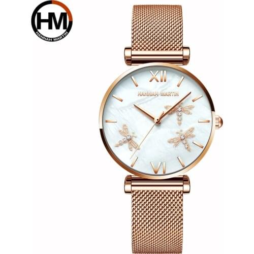 ROSE&BEE 2021 New Small Women Watch Dragonfly Top Brand Simple Fashion Japanese Movement Waterproof Quartz Watch Montre Femme