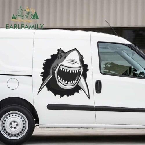 EARLFAMILY 43cm x 43cm Great White Shark Surf 3D Tear Car Sticker Window Decoration Fashion Occlusion Scratch Vinyl Car Wrap