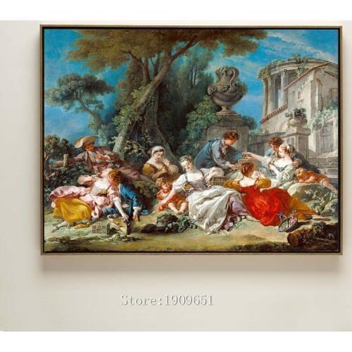 Cotton classical court figures boy girl tree landscape canvas printings oil painting printed on canvas wall art decoration