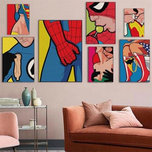 Marvel Spiderman Cartoon Canvas Paintings Superhero Funny Sexy Women Posters and Prints Wall Art Pictures for Living Home Decor