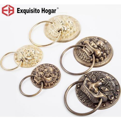 Classical Brass Knocker Beast Head Lion Head Tiger Copper Handle Antique Door Lock Handle Cyclamic Ring Decorative Fittings
