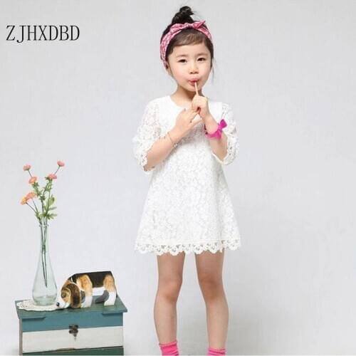 2020 Cotton Summer Girls Tassel Half Sleeve Dresses Solid Lace Red White Cute Kids Party for Girls Princess Dress Tops Clothes