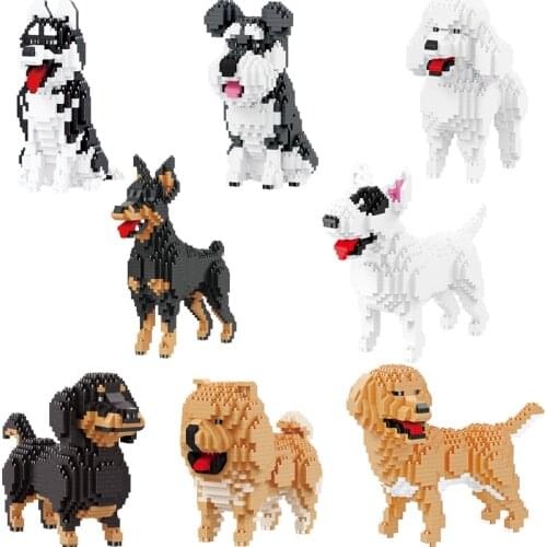 Micro Blocks Mini Animals Classic Pet Shepherd Dogs Model Building Kits Creative Bricks Kids Toys Children Set Cartoon Retriever