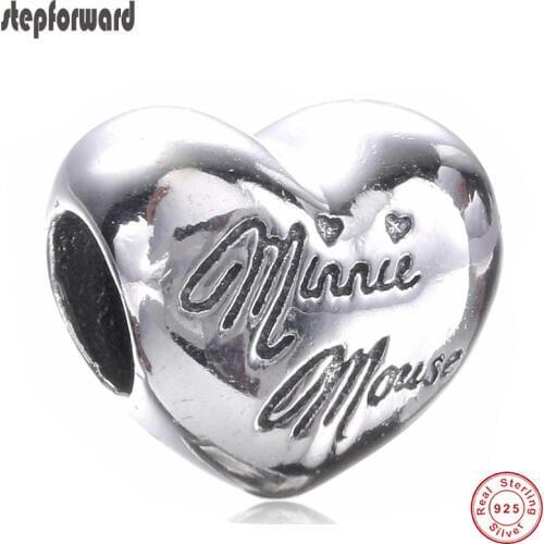 Fashion New Arrival Engraving Mouse Letter 925 Real Silver Heart Charm fit for Bracelet