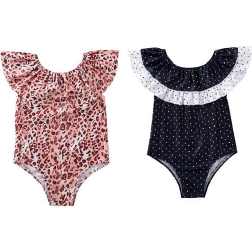 Fashion Infant Baby Girls Swimwear Kids Girls One-piece Leopard Print Swimsuit 1-6Y Children Ruffles Swimwear Swimming Clothes