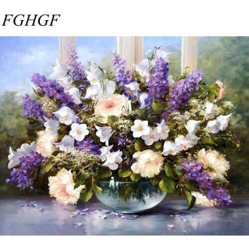 FGHGF Frameless Picture Flower DIY Painting By Numbers Digital Canvas Oil Painting Home Decor For Living Room