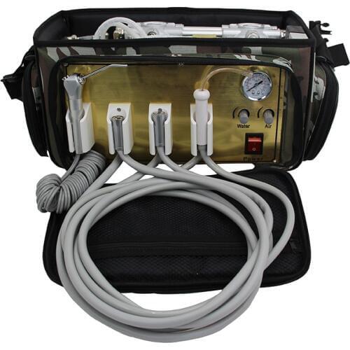 New Army green and black backpack Portable Dental Unit with Oilless Air Compressor