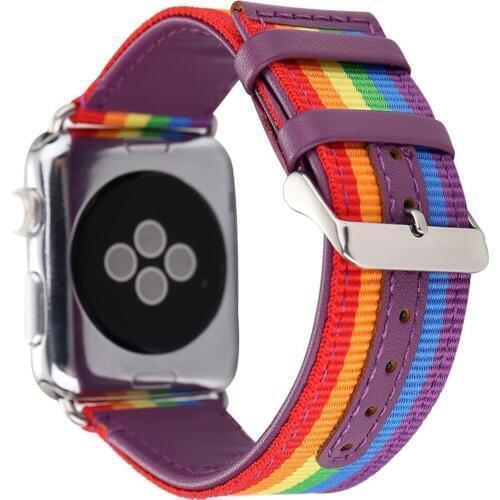 New Nylon Band for Apple Watch 44 mm 40mm Pride Edition Rainbow Leather Loop Bracelet for iWatch 5 4 3 2 1 38mm 42mm Wrist Strap