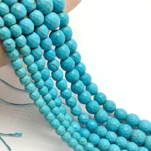 Wholesale Faceted Blue Turquoises Round Loose Beads 15.5inches 6 8 10 mm Pick Size For Jewelry Making DIY Bracelet Necklace