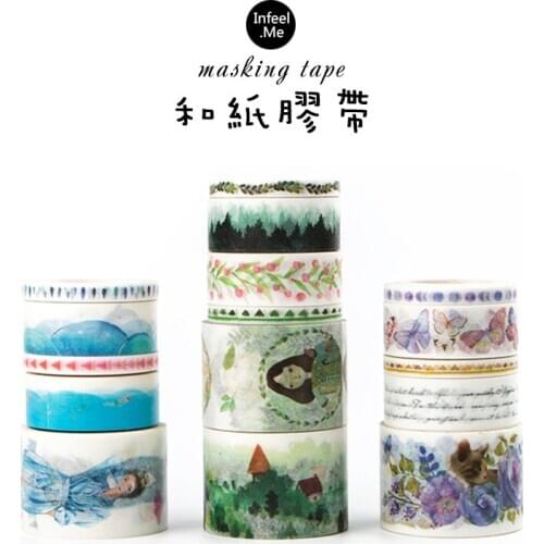 5pcs Original Chinese Feature Paper Washi Tape Set Mint Purple Red Color Adhesive Decoration Stickers Masking Tapes A6122