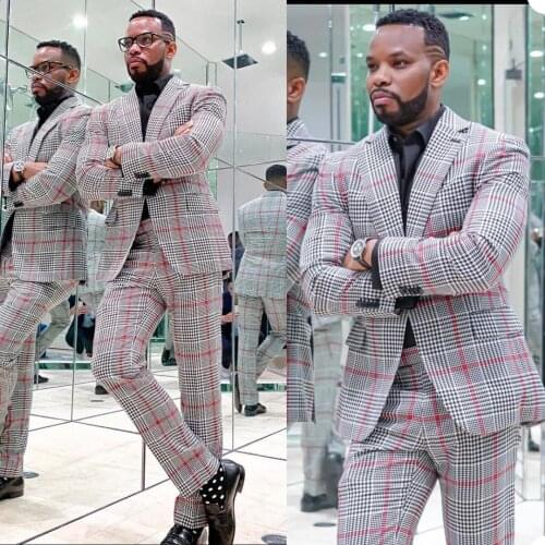 Handsome Plaid Men Tuxedos Slim Fit 2 Pieces Custom Made Metro Check Blazer Smart Casual Party Daily Jacket