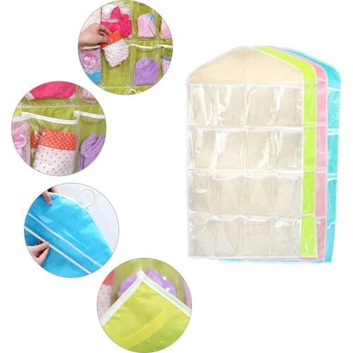 Wardrobe Hanging Holder for Closet Shoes Underpants Storage Clothing Hanger Bags 16 Pockets Socks Briefs Organizer Foldable