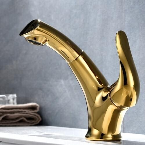 All Brass Pull out Bathroom sink faucet Top Quality copper cold hot water basin mixer faucet Single handle Single hole basin tap