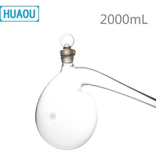 HUAOU 2000mL Retort with Ground - in Glass Stopper 2L Borosilicate 3.3 Glass Distillation Distilling Flask Laboratory Chemistry
