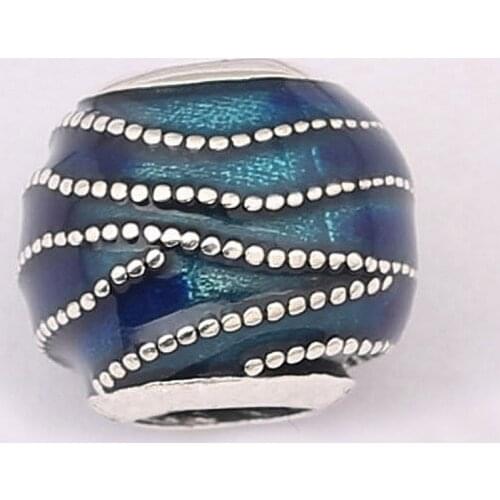 S925 Silver Bead Charm fit Lady Bangle Bracelet Blue Swirls Charm Mixed Enamel Girl Gift DIY Jewelry