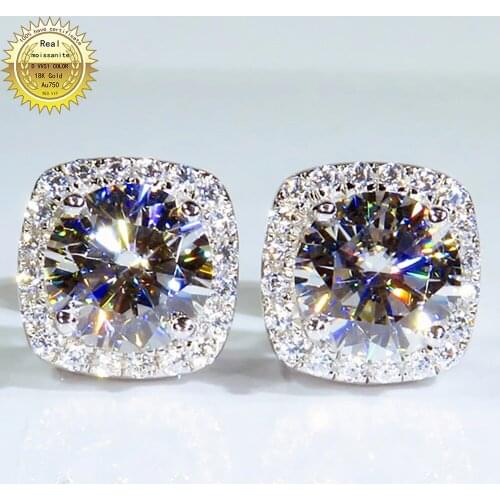 18K Au750 White Gold Earrings DVVS Moissanite Diamonds Round Cushion Elegant Wedding Party Engagement Anniversary Trendy