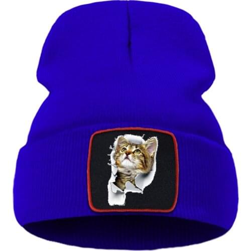 Cats Hip Hop Funny Print Solid Color Unisex Cap Cartoon Warm Winter Caps Solid Color Simple Knitted Caps Creative Quality Cap