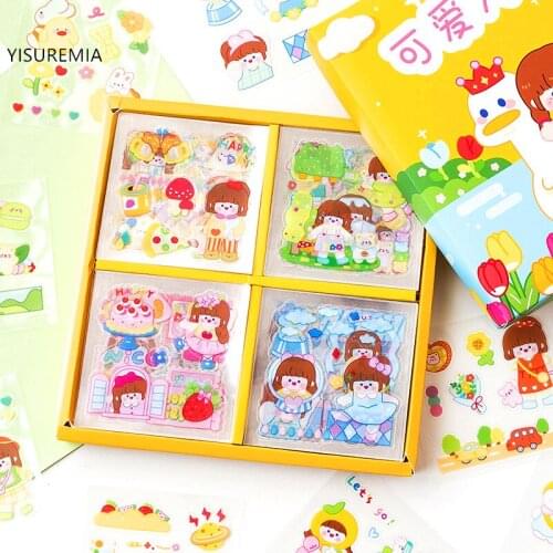 Yisuremia New Kawaii 100Pcs Lovely Girls Stickers Gift Box Decorative Diary Scrapbook Ipad PET Waterproof Stationery Stickers