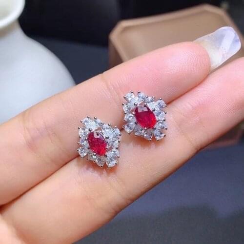 Jewelry 100% Real 925 Silver Ruby Earrings for Party Natural Ruby Eardrop for Wedding Sterling Silver Ruby Jewelry