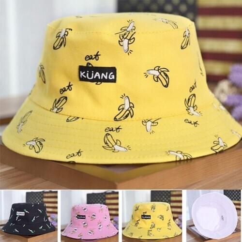Women Banana Chips Double Side Folding Fisherman Sun Hat Outdoor Bucket Cap Summer Foldable Bucket Hat Sun Prevent Hats