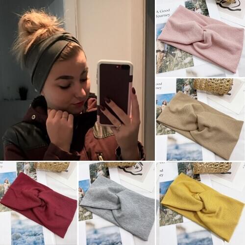 Women Headband Solid Color Wide Turban Twist Knitted Hairband Hair Accessories Twisted Knotted Headwrap accessories for women