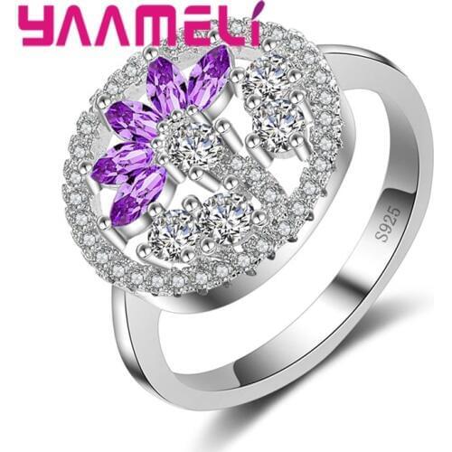Free Shipping New Fashion Women Luxury Flower Rings 100% 925 Sterling Silver Multiple Colors Trendy Rings Good Sale