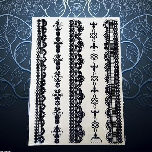 1PC Sexy Black Lace Bracelet Tattoo Women Henna Temporary Tattoo Arm Leg Makeup Jewelry Chains Waterproof Tattoo Stickers PBJ003