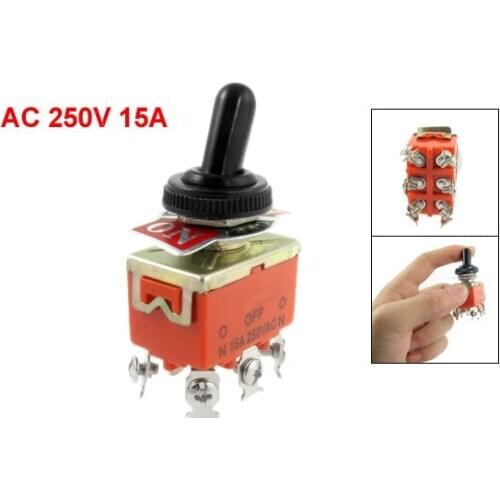 15A/250VAC on/off/on 3 Position DPDT Toggle Switch with Waterproof Boot