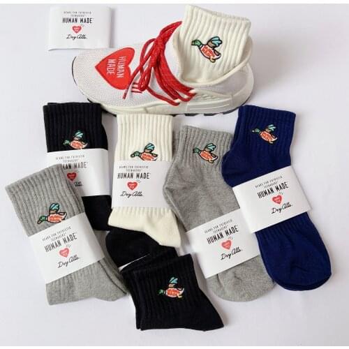 3Pairs = 1LOT Flying Duck Human Crew Ankle Short Socks Beating Love Heart Japanese Street Fashion Embroidery Harajuku What Youth