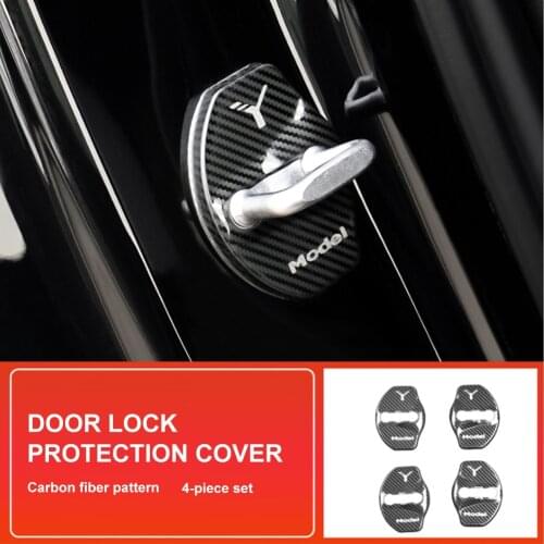 4pcs Car Door Lock Buckle Protective rust Cover metal sticker For Tesla Model 3 Model Y logo badge style accessories stickers
