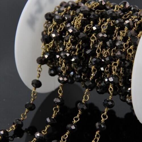 5Meters Gun black Glass Rondelle Bead Rosary Chains,Faceted Glass Beads Wire Wrapped Brass Chains Necklace Jewelry supplies