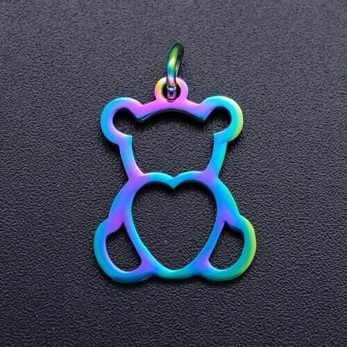 5pcs/lot 100% Stainless Steel Cute Bear diy Charms With Rainbow Plated Wholesale For Earring Making Charm for Necklace