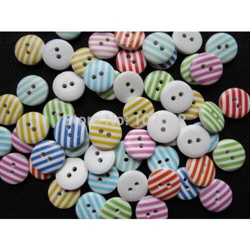 500pcs/lot 15mm Mixed Stripes Wood Buttons Sewing Round 2 Holes Button Embellishments For Scarpbooking Garment Accessories