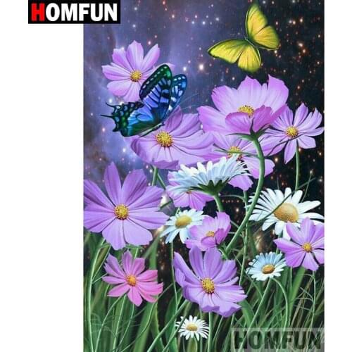 HOMFUN Full Square/Round Drill 5D DIY Diamond Painting "Flower butterfly" Embroidery Cross Stitch 5D Home Decor Gift A07723