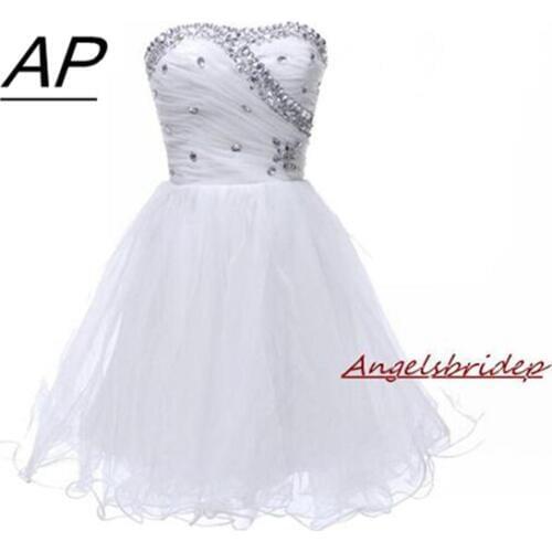 Angelsbridep Sweetheart Homecoming Dress 2021 Graduation Dresses Crystals Above-Knee Fashion Tulle Party Dress Cocktail Dresses