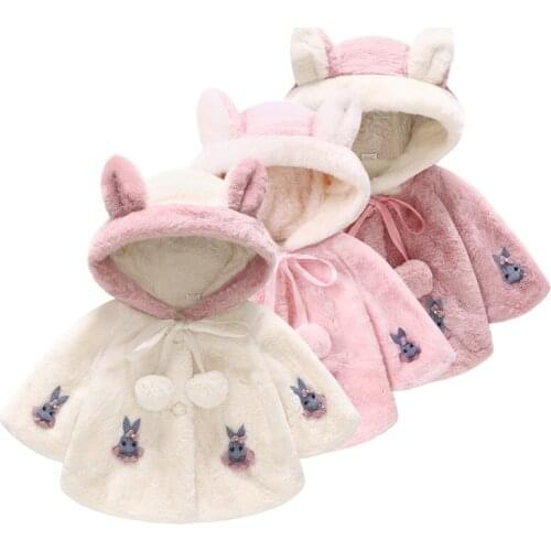 Brand New Jackets For Girls Childrens Outerwear Cloak Winter Suit for Children Cute Rabbit Ears Velvet Warm Parka for Girls