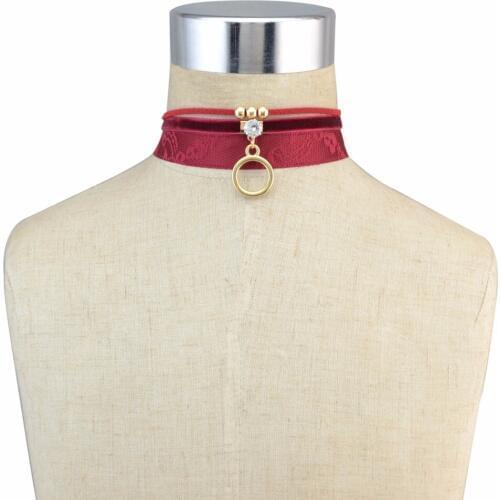 Idealway 3Pcs/Set Gold Alloy Round Pendant Velvet Chain Gothic Sexy Choker Charm Fabric Collar Necklace Women Party Jewelry