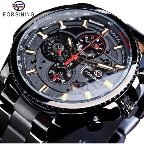 Forsining 2019 Classic Black Clock Steampunk Series Complete Calendar Mens Sport Mechanical Automatic Watches Top Brand Luxury